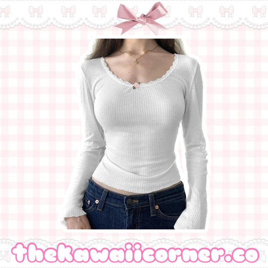White Long Sleeve Coquette top