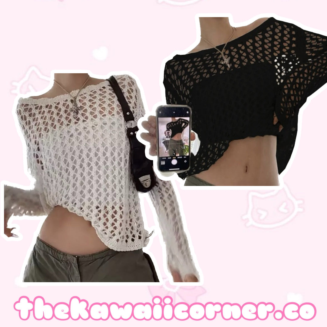 Hollow Out Crochet Long Sleeve Knit Top