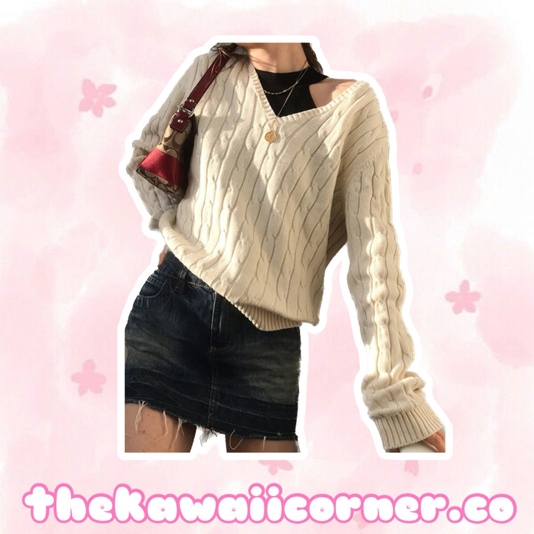 Knitted long sleeve coquette sweater