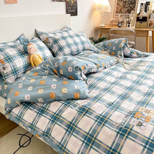 Blue gingham bear bedding set
