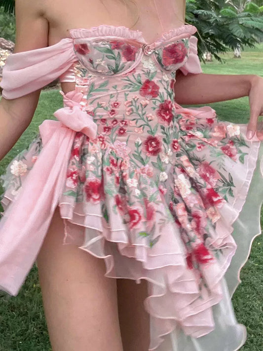 Floral Chiffon Corset Mini Dress