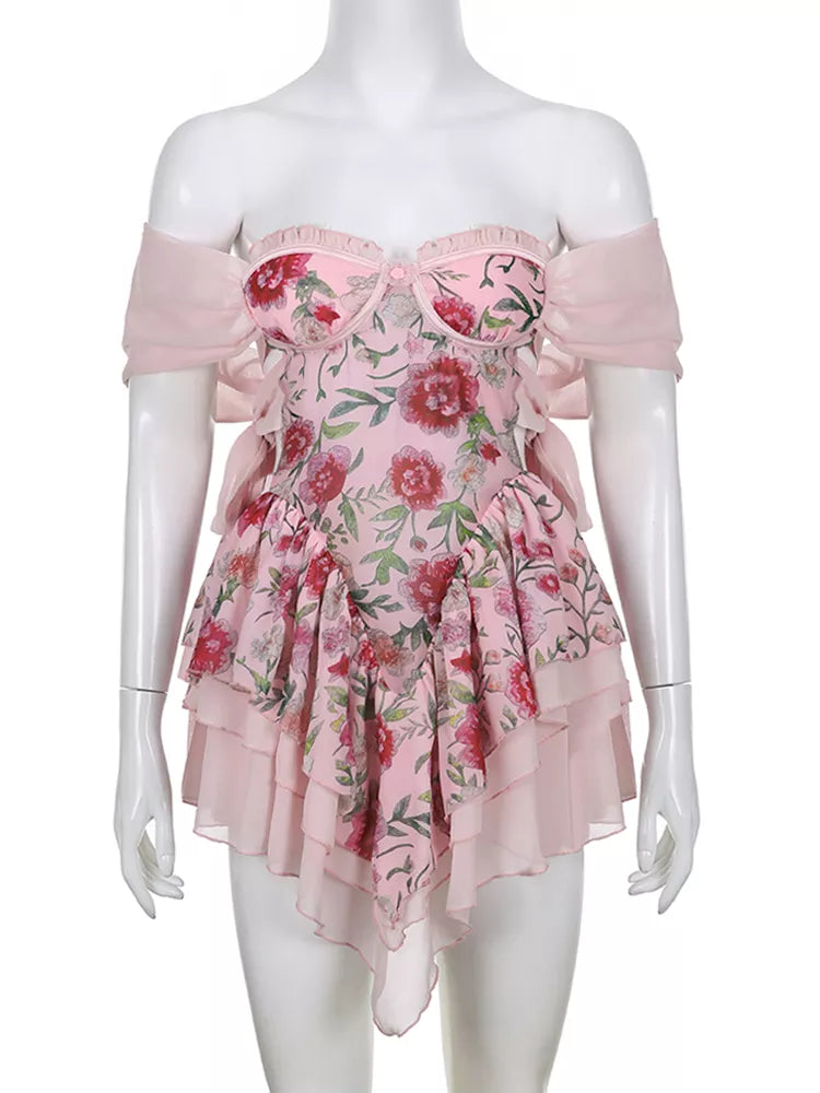 Floral Chiffon Corset Mini Dress