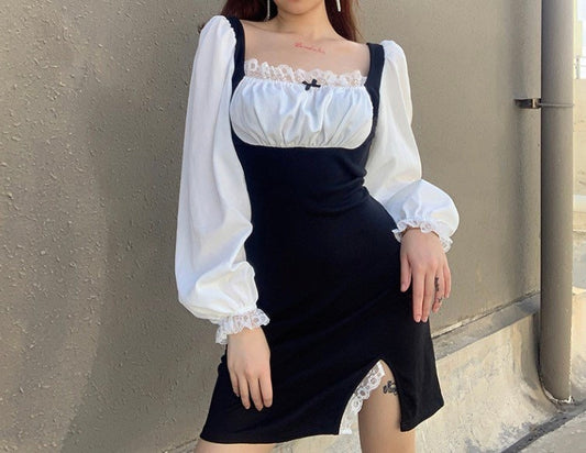 Milkmaid long Sleeve mini short dress