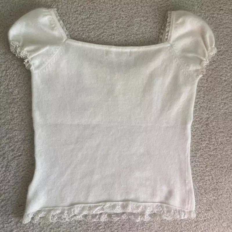 White lace ruched baby tee <3