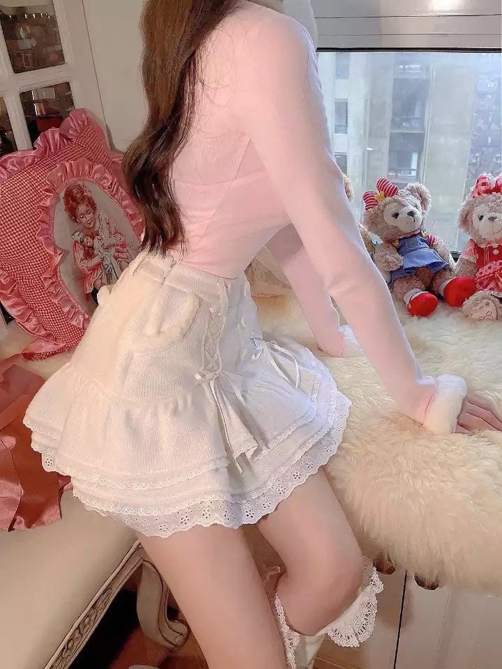 White Ruffle Mini Skirt (Also available in pink)
