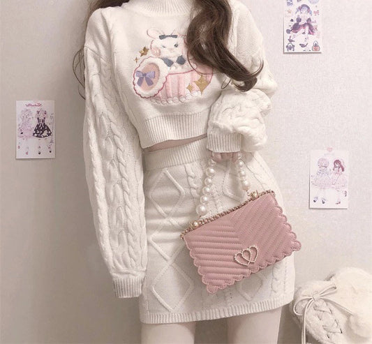 Winter knitted lolita bunny jumper and skirt set