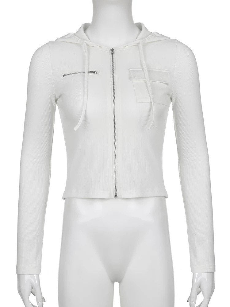 Lightweight summer white zip up cropped hoodie