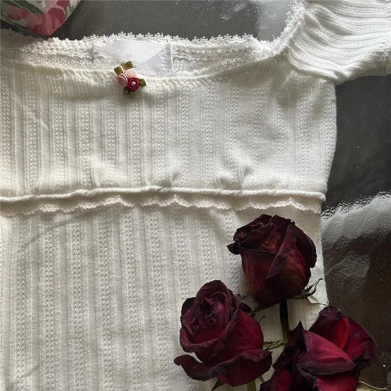 White Rose Coquette cotton top
